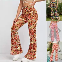 Frauenhose Frauen Bootcut High Tailled Yoga Sonnenblumen -Drucken mit weitem Bein Hosen