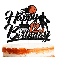 Andra festliga festförsörjningar L Black Glitter Basketball 12nd Cake Topper Sport Game Spelar Scene Temedekorationer Födelsedag B Soif Amiat