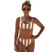 Yakuda Discount 2022 Swimwear Girl Sport Bikinis مجموعة شاطئ طباعة مع فئة فولاذية تجمع بيكيني عالي الخصر تقسيم Yakuda Zipper Vest236o