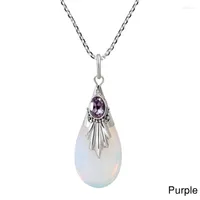 Pendant Necklaces White Moonlight Stone With Europe And The United States Tear Drops Pear-shaped Necklace Silver Ornaments