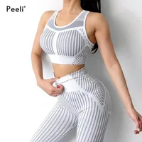 요가 의상 Peeli 2021 Seamless Sport 세트 여성 피트니스 옷 2 피스 스포츠 브라 하이 허리 레깅스 운동 복장 gym302a