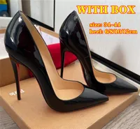 Designer High Heel Shoes Brand Pumps Red Shiny Bottoms 8cm 10 cm 12 cm dunne hiel puntige teen echt lederen naakt zwarte trouwschoenen met doos 34-44