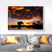 Pintura de lienzo de África negra Elefantes Nubes Animales salvajes Carteles de arte y estampados Cuadros Fotos de arte de pared para sala de estar dec.