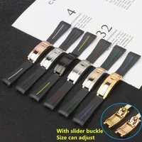 Bandes de montre 20 mm Black Curbed Silicone Rubber Watch Band pour le rôle Strap Submarine GMT Bracelet Glidelock Clasp Class Version 286p