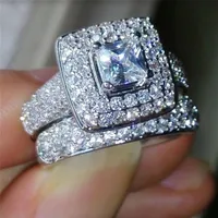 Vecalon Wedding 188pcs Topaz Simulated diamond 14KT White Gold Filled 3-in-1 Engagement Band Ring Set for Women Sz 5-11 40 U2277i