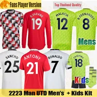 22 23 koszulki piłkarskie Sancho Ronaldo fanów Wersja gracza Males Malacia Fernandes Manchesters Antony Utds Casemiro Football Shirt 2022 2023 Men Long Jersey Kit Kids