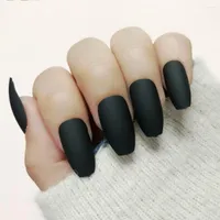 False Nails 24Pcs Matte Frosted Solid Color Short Wearable Full Cover Ballet Press On Coffin Fake Art
