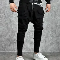 Jeans masculin Top Quality 2022 Fashion Active Harem Harem Black Elastic Affiche Low Dance Dance Hip Hop Streetwear Ribbon Track Pantalon Pantalon