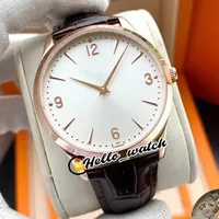 New Master Ultra Thin Rose Gold Case Q1348420 Q1342420 Mens Aments Watch White Dial Brown Leather Strap Watches Hwjl Hell311v