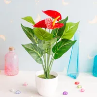 Decorative Flowers 35cm 12Heads Artificial Anthurium Green Red Plastic Fake Plants Home Garden Living Room Bedroom Decoration