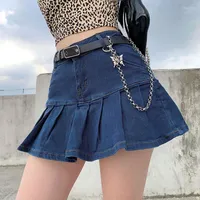 R￶cke Rockmore Short A-Line Denim f￼r Frauen Streetwear-Taschen ￼ber Knierock Harajuku n Sexy Mini Casual Club