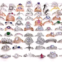 whole 30pcs Lot women's rings rhinestone crystal zircon stone Jewelry Ring couple gifts wedding bands mix styles fashion party fav269x