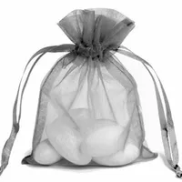 Gümüş Gri Organza Drawstring Pouch Party Candy Çuval Küpe Yüzük Kolye Braceklets Takı Hediye Ambalaj Bag260p