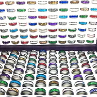 Whole 100PCs Lot Top Mens Womens Band Stainless Steel Rings Fashion JewelryVariety of Patterns Mixed Colors Party Jewelry Silv254D