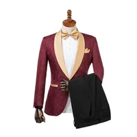 Pantaloni giacca gwenhwyfar design smoking sposo uno pulsante bordeaux a scialle oro bavaglio a pezzi personalizzato da uomo formale da uomo abita da sposa 201236o