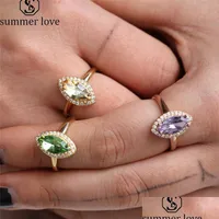 Anneaux de bande Nouveaux anneaux de forme d'olive ￠ la mode 3 couleurs pour femmes jaune violet vert engagement de haute qualit￩ zircon mariage bijou entier2019 dhpno