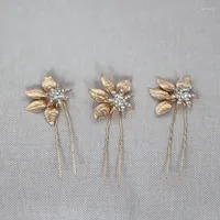 مقاطع الشعر Jonnafe Gold Leaf Bridal Pins مجموعة رينستون رئيس الزفاف عتيقة نساء نساء الزخرفة