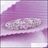 Com pedras laterais Love Heart Shaped Ring Jewelry Mulheres embutidas aquamarine Crystal Fashion Noiving Rings Day do dia dos namorados Yydhhome dhcsp