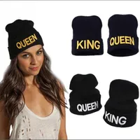Winter Warm Embroidery Letters Queen KING Stretchy Knitted Beanies Hats Unisex Lover Wool Hip Hop Skullies Caps2628