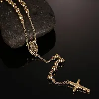 Moda Long Ros￡rio Mertes Chain Charme Masculino Jesus Pingententes Pingentes de A￧o Anterior J￳ias Men Prata Rosa Gol2072