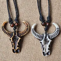 Collares colgantes de yak amuesón de hueso de la vaca buey buey skull de cuero collar accesorios de joyería ajustable2778