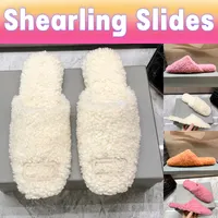 2022 Tasarımcı Shearling Terlik Rahat Çift İmza Kürklü Slayt Sandalet Moda Kadın Ayakkabı Beyaz Pembe Turuncu Lüks Kadınlar Konforlu Yün Sıcak Terlik