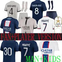 21 22 23 PSGS Sergio Ramos Soccer Jersey Maillot de Foot Player Special Version 10th Title Special 2022 Mbappe Shirt Kids Home Maillots Away Cuarto 3er Fabian Ruiz 8 EWS
