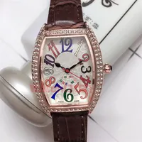Herren Womens Lover's Rose Gold Icedout Watch Color Dreams Dimonds Komplett Kalender Quarz Bewegung Luxue Uhren Lederband 245b