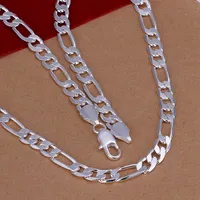 Fashion Sterling Unisex 3 1Chain -Kettenketten Halskette Link Italien Weihnachtsfeindachter 925 Silber 8mm 18 -Zoll -Halskette f￼r M￤nner Frauen N018235c