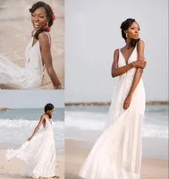 مثير خط العنق خط الشاطئ فستان زفاف فستان أبيض السحابية عاجزة