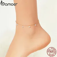BAMOER 925 STERLING Silver Zirconia Caqueta de color de oro rosa Rose Anklets for Women Pulsera para joyas de vacaciones Foor SCT015 F1219246B