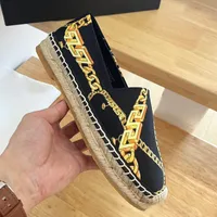 Tuval baskılı zincir ayakkabılar loafers espadrilles vintage platform 100% deri kadın ayakkabıları saf el flats lüks en kaliteli bahar boyutu 35-41