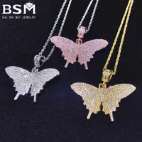 Collar colgante Collar 6 mm Pink Medium Butterfly Nelace con accesorios de hip hop masculinos y mujeres de circón206E
