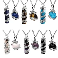 Collares colgantes Set 2pcs/conjunto Natural Crystal Mineral Jewelry Columna Drag￳n Drag￳n Guardian Fashion Pareja Collar Regalizaci￳n de bricolaje