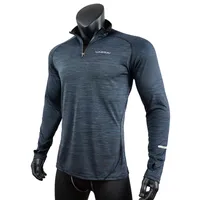 Мужские футболки мужская спортивная футболка спортивная одежда с длинным рукавом, беговая тренажерная одежда Фитнес Сжатие рубашки на молнии, пешеходные походные походные