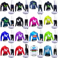 فريق Movistar Cycling Winter Fleece Fleece Jersey Bib Pants مجموعات MTB الدراجة الدراجة التنفس رجال طويل الأكمام ملابس ROPA CICLISMO 10284K