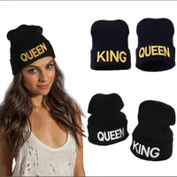 Winter Warm Embroidery Letters Queen KING Stretchy Knitted Beanies Hats Unisex Lover Wool Hip Hop Skullies Caps2116