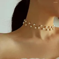 Choker AOMU Korean Fashion Clavicle Chain Neck Handmade Pearl Necklace Beautiful Elegant Short For Women Bridal Jewelry