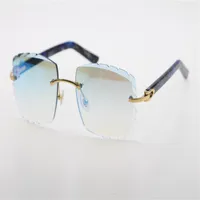 Фабрика целая продажа солнцезащитных очков без оправы Оптические 3524012-A Оригинальная мраморная синяя планка Высококачественное резное стекло Unisex G260C G260C