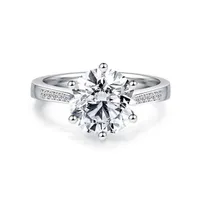 Clusterringen Lesf Luxe 4 CT Solitaire verlovingsronde Cut 6 Sona Diamond Sona Diamond 925 Sterling Silver Wedding Ring For Women2121