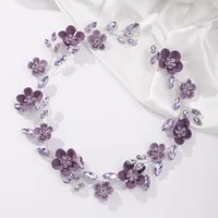 Coiffes Rignestone Purple Flower Bridal Bandau à la main Femmes Femmes Hair Accessoires de bijoux Jewelry Prom Prom Headpice Tiara for Girls