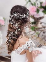 Stirnbänder Blume Braut Hochzeit Stirnband Sier Kristall Perlen Haar Vine Geflecht Kopfstück Brautzubehör für Frauen 40 cm a Drop d Sport1 Amvz2