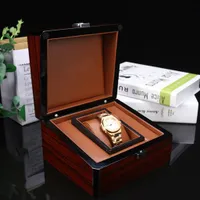 Caixas de relógio Casos de madeira marrom premium caixa de madeira sólida slot único PU couro de jóias de jóias caixas de armazenamento Organizador Exibição quadrada Exibição J220825 J220906