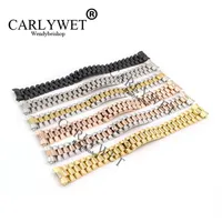 CARLYWET 20mm Silver Black Middle Gold Solid Curved End Screw Links Stainless Steel Replacement Wrist Watch Band Bracelet Strap200a