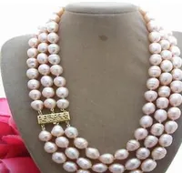 3 righe1012 mm Natural Australian South Gold Pink Pearl Necklace 17Quot19