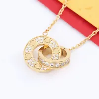 Luxury Fashion Necklace Designer Jewelry Party Double Rings Diamond Pendant Rose Gold Necklaces for Women Fancy Dress Long Chain Jewellery Gift