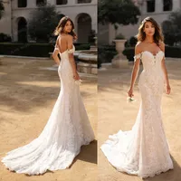 Sexy Mermaid Wedding Dress Off Shoulder Sleeveless Applique Lace Wedding Gowns Robe De Mariage for Bride