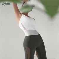 Oyoo One piece gym clothing mesh yoga jumpsuit backless workout set slim sport suit women ballet dance bodysuit- bra & leggings LJ201212133