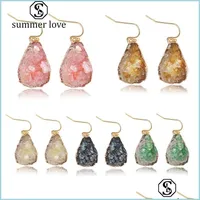 Dangle Chandelier New Arrival Colorf Resin Druzy Natural Stone Waterdrop Dangle Earring For Women Girls Gold Plated Co Yzedibleshop Dhnya