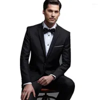 Trajes para hombres estilo personalizado hombres boda negro one botón bolsillos traje de dos piezas Fashion Slim puro color novio